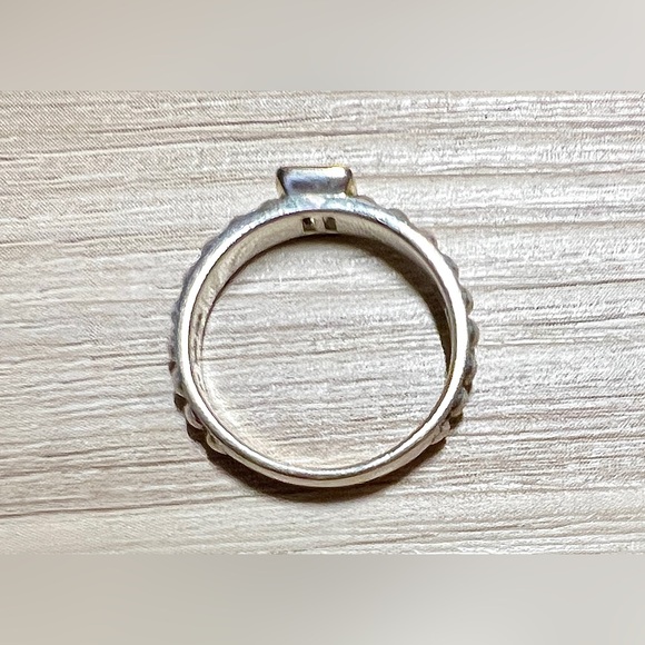 Designer ATR Sterling Silver & 14K Gold CZ Pebbled Band Ring, Size 6.75, 2g - Picture 5 of 11